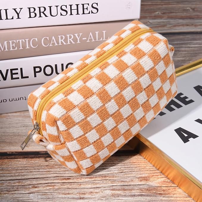 SOIDRAM 2 Pack Checkered Makeup Bag for Women, Cute Makeup Pouch Small Makeup Bag Travel Cosmetic Organizer for Toiletries, Brushes & Skincare - Image 4