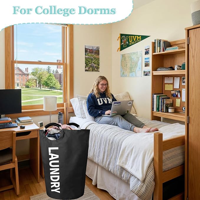 WOOHA 125L Large laundry basket,Collapsible laundry hamper, Tall Clothes Baskets Folding Washing Bin Foldable Fabric Hamper Bags for Bedroom, Closet,Bathroom,College,laundry bag,Black - Image 4