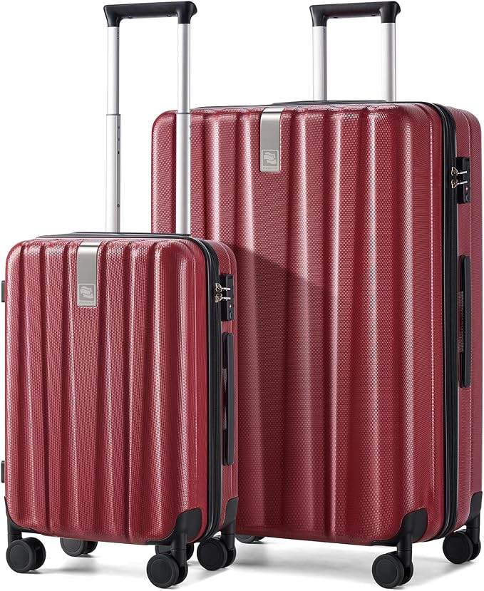 Hanke Luggage Sets 2 piece Carry On Luggage with Wheels PC Hard Shell Suitcases Lightweight Checked Travel Luggage Large Travel Suitcase Woman Men 20/29 Inch （Burgundy） by Hanke