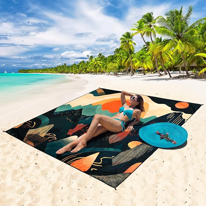 WIWIGO Beach Blanket Waterproof Sandproof Beach Mat 79" X 83"/10'x9'for 2-8 Adults Quick Drying Outdoor Picnic Mat Beach Accessories for Travel, Camping, Hiking - Image 5