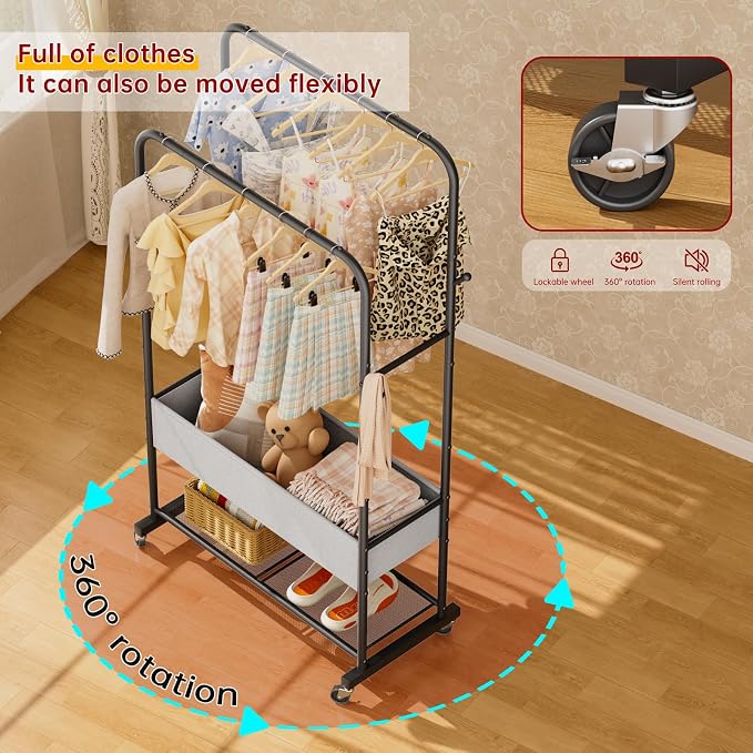 SINGAYE Wardrobe Standing Closet Clothing Rack With Shelf Hanging Clothes | Wardrobe Open Compact Small Metal Garment Hanger Stand Alone Free Standing Black Closet Rack Storage Organizer Heavy Duty - Image 2