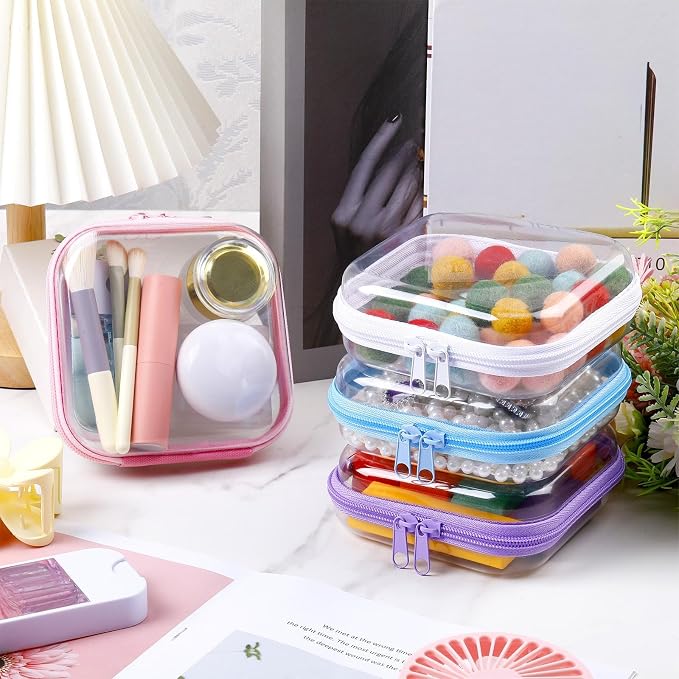Hoolerry 4 Pcs Hard Clear Zipper Case Makeup Bags Plastic Zipper Pouch Transparent Storage Box Containers for Cosmetics, Snacks, Building Blocks, Puzzles(Clear,5 x 5 x 2 in,Multicolor) - Image 5