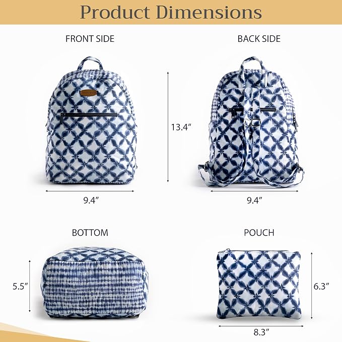 Maison d' Hermine Backpack for Women Men Cotton Shoulder Multipurpose Rucksack with Small Pouch Lightweight Multi Pocket Bag for Travel Work Beach Perfect for Spring Summer (Shibori) - Image 5
