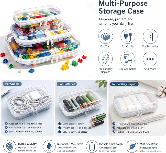 Clear Hard Plastic Zipper Case,Transparent Double Zippers Hard Pouch with 3pcs,Portable Travel Organizer Bin for Toy Storage - Image 5