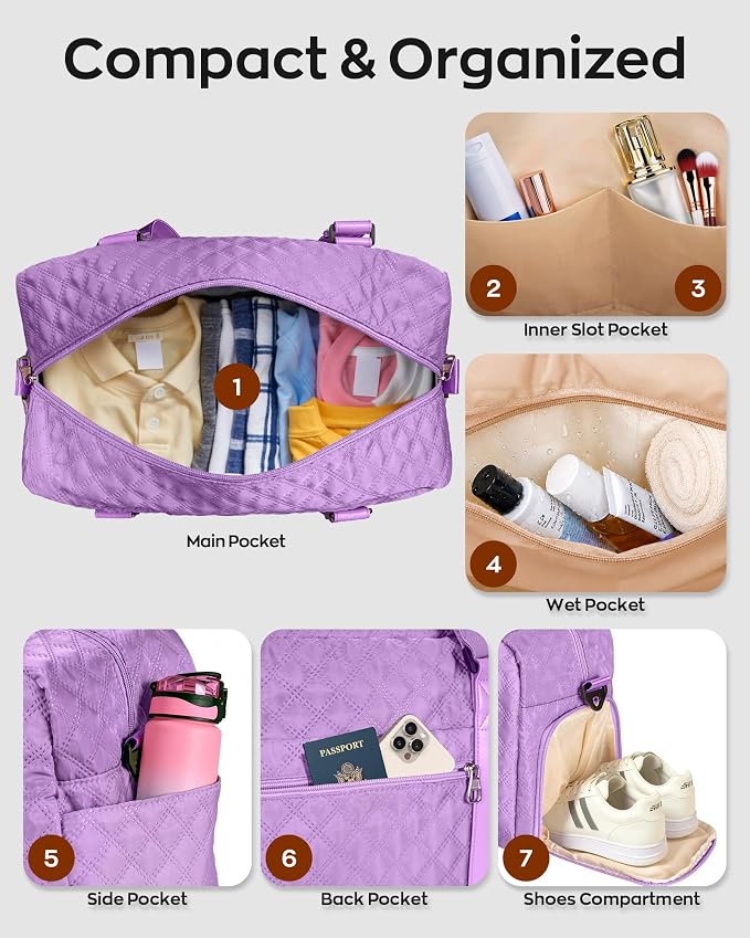 Elilier Overnight Bags for Women, Initial Travel Duffel Bag, Sports Gym Bag, Carry On Bag, Monogram Gifts for Girl Friends Female Mom Teacher - Image 5