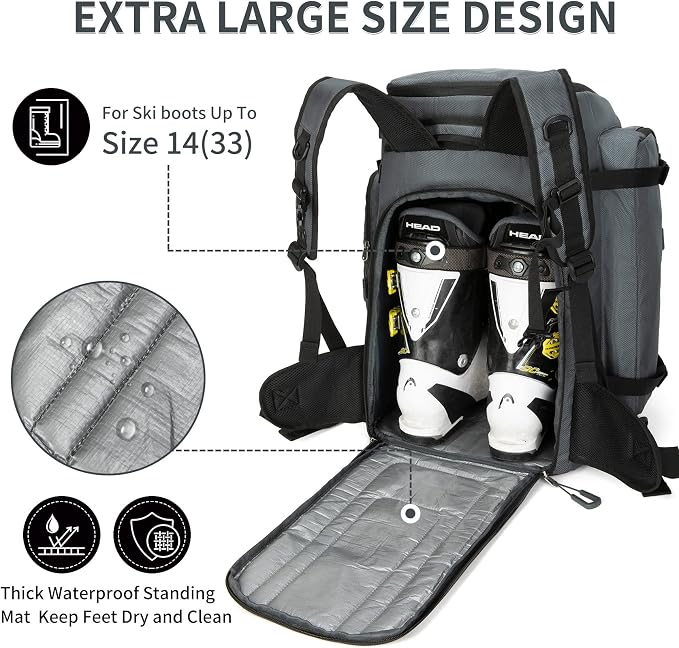 65L Ski Boot Bag,Large Duffle Travel Bag,1680D Nylon Waterproof Padded Ski Boot Bag Backpack For Women Men Kids - Image 4