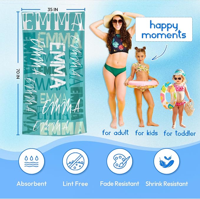 JML Personalized Beach Towel with Name, Custom Beach Towel with Name, Customized Microfiber Pool Towel, Quick Dry & Absorbent Swim Towel for Adult,Anniversary, Birthday, Summer Holiday,Vacation - Image 3