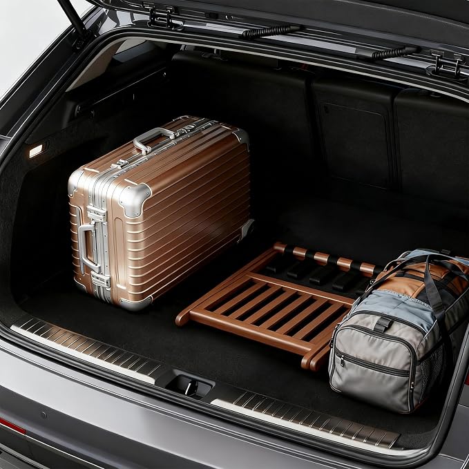 Full Assembled 26.77"L Luggage Rack Set of 1 - Luggage Stand for Guest Room, Foldable Suitcase Stand with Shoe Shelf, Luggage Holder for Suitcases, Bedroom, Hotel (Walnut Bamboo Suitcase Holders) - Image 7