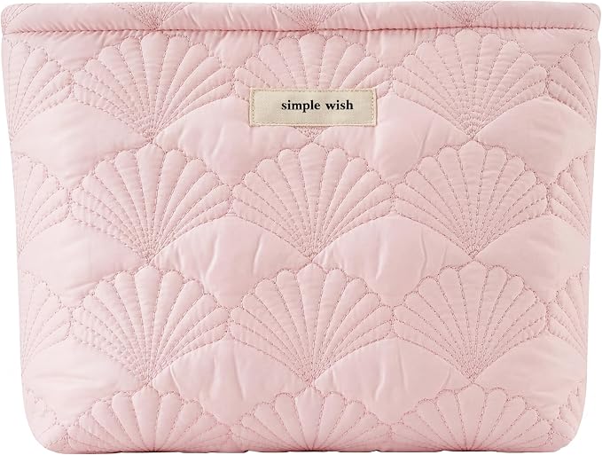 RSRSLEII Quilted Cotton Coquette Makeup bag, Coastal Granddaughter Aesthetic Cosmetic Bag, Cute Seashell Portable Travel Toiletry Pouch (11 Pink- Patch) by RSRSLEII