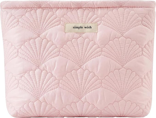 RSRSLEII Quilted Cotton Coquette Makeup bag, Coastal Granddaughter Aesthetic Cosmetic Bag, Cute Seashell Portable Travel Toiletry Pouch (11 Pink- Patch) by RSRSLEII
