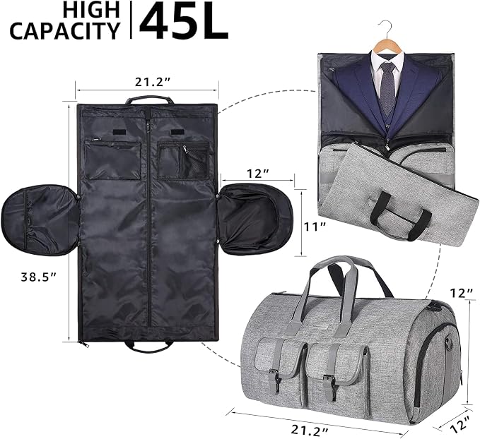 UNIQUEBELLA Convertible Garment Bag for Travel Carry on Garment Duffel Suit Bag with Shoe Compartment Weekend Flight Bag for Men - Image 3
