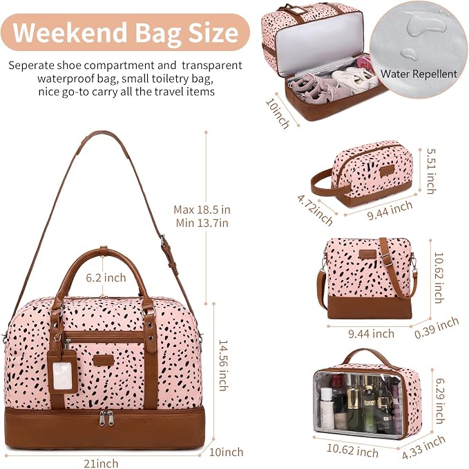 Wogarl 4PCS Weekender Bags for Women Large Overnight Weekend Travel Duffel Carry on Shoulder with Shoe Compartment Canvas Toiletry Bag for Travel Business Gym - Image 3
