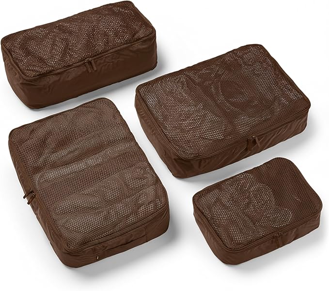 July Packing Cells - 4 Set Packing Cubes Luggage Organizer Bags (S, M, 2 x L), Must-Have Suitcase Organizer for Travel, Road Trip & Camping Accessories, Stain-proof, Washable, 3 Sizes - Dark Brown by Unknown