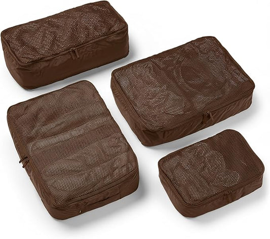 July Packing Cells - 4 Set Packing Cubes Luggage Organizer Bags (S, M, 2 x L), Must-Have Suitcase Organizer for Travel, Road Trip & Camping Accessories, Stain-proof, Washable, 3 Sizes - Dark Brown by Unknown