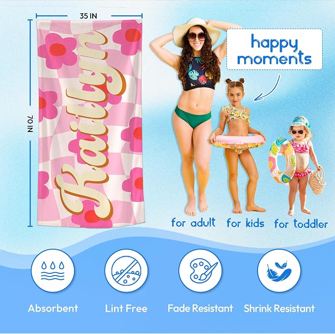 JML Personalized Beach Towel with Name, Custom Flower Beach Towel, Customized Microfiber Pool Towel, Quick Dry & Absorbent Swim Towel for Adult,Anniversary, Birthday, Summer Holiday,Vacation - Image 3