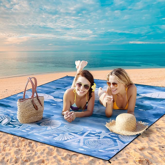 HIHOHO Beach Blanket Waterproof Sandproof Mat, Ink Turtle-BL, 79"×83" | Quick Drying, Durable, For 1-8 Adults, Outdoor Picnic Beach Festival Travel Camping Hiking - Image 2