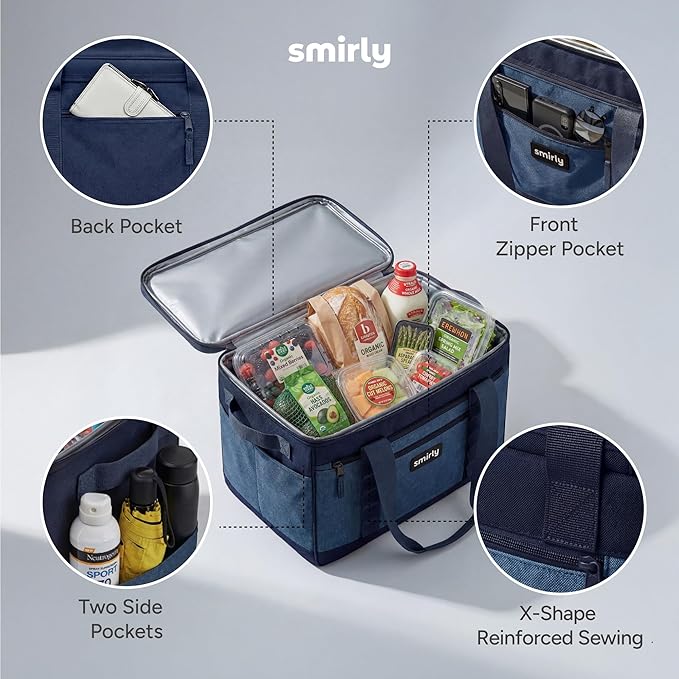 SMIRLY 48 Cans Soft Cooler Bag, Large Collapsible Leakproof Ice Chest | Portable Cooler with Multiple Pockets, Padded Handle and Wipe-Clean Lining for Camping, Beach, Travel, Picnic, Grocery, Car - Image 6