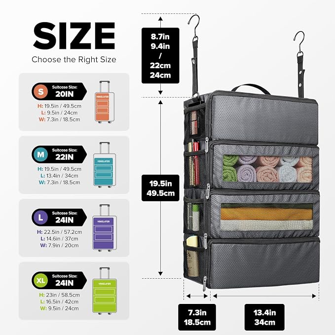 Suitcase Organizer, Travel Luggage Organizer Hanging Shelves Packing Cube Closet/Collapsible Portable Travel Organizer for Carry-on - Image 2