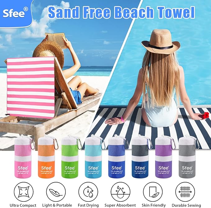 Sfee 2 in 1 Microfiber Travel Towel, Quick Dry Towel Camping Beach Towel Super Absorbent Compact Lightweight Sports Gym Towel Set for Gym, Hiking, Pool, Bath, Yoga (Small: 32''x16'') - Image 5