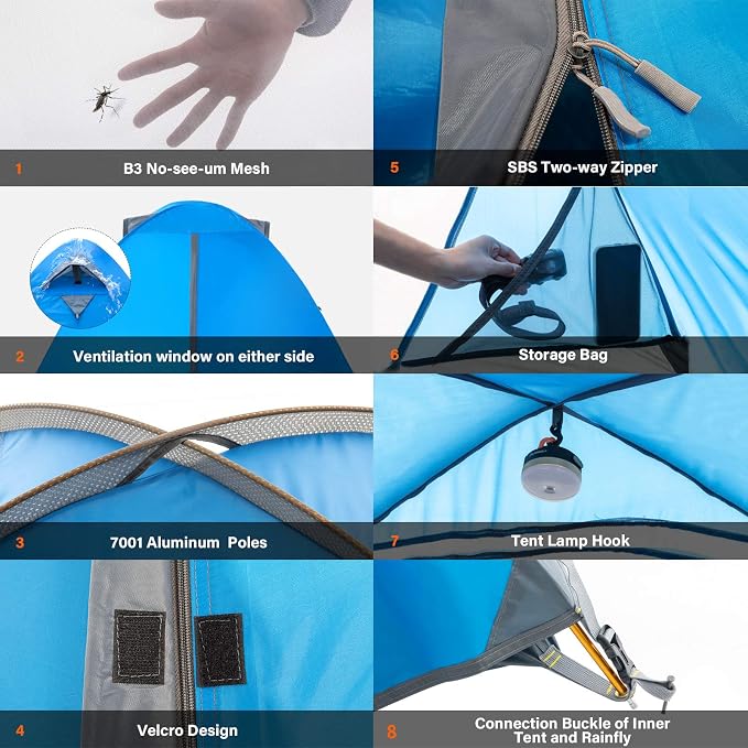 BISINNA 2/4 Person Camping Tent Lightweight Backpacking Tent Waterproof Windproof Two Doors Easy Setup Double Layer Outdoor Tents for Family Camping Hunting Hiking Mountaineering Travel - Image 5
