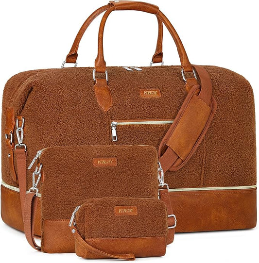 ITIEZY Weekender Overnight Bag for Women - Large Travel Duffel Bag with Shoe Compartment, Gym Duffel Bag Hospital Bag Carry On Tote Bags for Airplanes with Crossbody Bag Toiletry Bag 3Pcs Set by ITIEZY