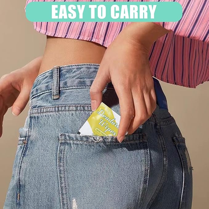 100 Pcs Deodorant Wipes Individually Wrapped Mini Deodorant Travel Size Wet Armpit Wipes Travel Deodorants Bulk for Women Men Homeless Personal Cleansing Wipe Butt Hands Face Underarm Sports(Lemon)