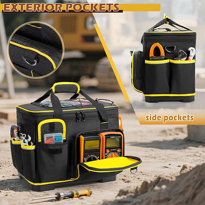 Marscamd 16-inch Tool Bag with Hard Bottom and a Detachable Divider | Heavy Duty Tool Tote with Multiple Pockets & Detachable Shoulder Strap, Black - Image 4