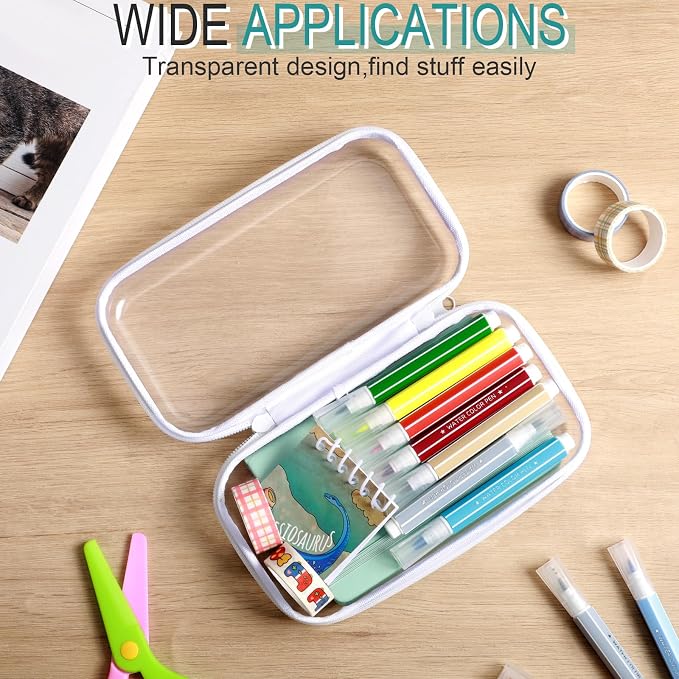Sanwuta 6 Pcs Clear Hard Zipper Case Plastic Zipper Pouches Transparent Makeup Bag Pencil Case Pouches Toiletry Diaper Bag for Travel Toy Storage Organizer Bins(White,7.48 x 3.94 x 2 Inch) - Image 6