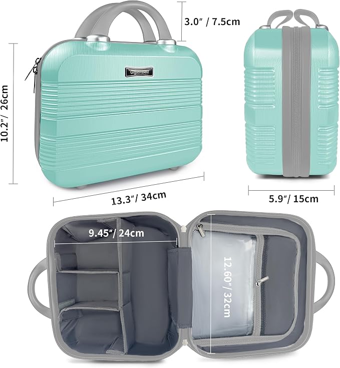 14 Inch Multi-Purpose Waterproof Hard Shell Makeup Case (Green) | ABS Scratch-Proof, Carrying Cosmetic Organizer Case with Elastic Band, Train Case, Mini Suitcase Vanity Case for Women Girl - Image 3