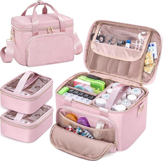 Medicine Storage Bag, Pill Bottle Organizer Bag, First Aid Bag | Travel Medicine Bag with 2 pouches, Pill Bottle Organizer Bag for Home Healthcare, Durable Medication Storage Case by Prokva