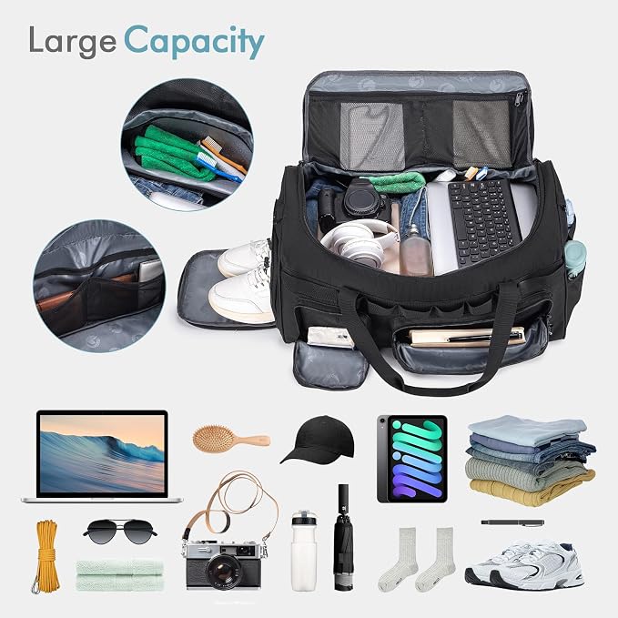 Tactical Gym Bag for Men 55L Sports Duffel Bags 3 in 1 Travel Duffel Bag with Shoe Compartment Waterproof Workout Backpack Carry On Bag for Overnight Weekender Travel Black - Image 5