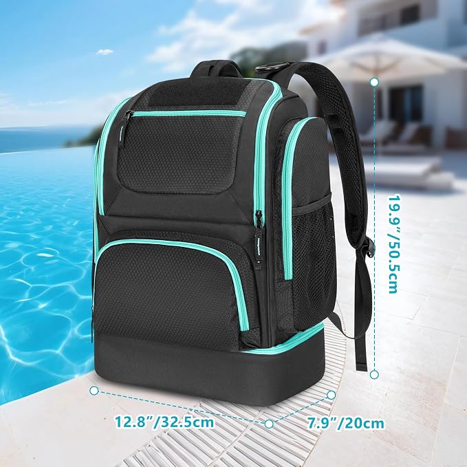 GOBUROS Swim Bag for Swimmers with Shoe Compartment, Swim Backpack for Men and Women, Swimming Bag with Multiple Pockets for Swim Gear Organization, Black - Image 5
