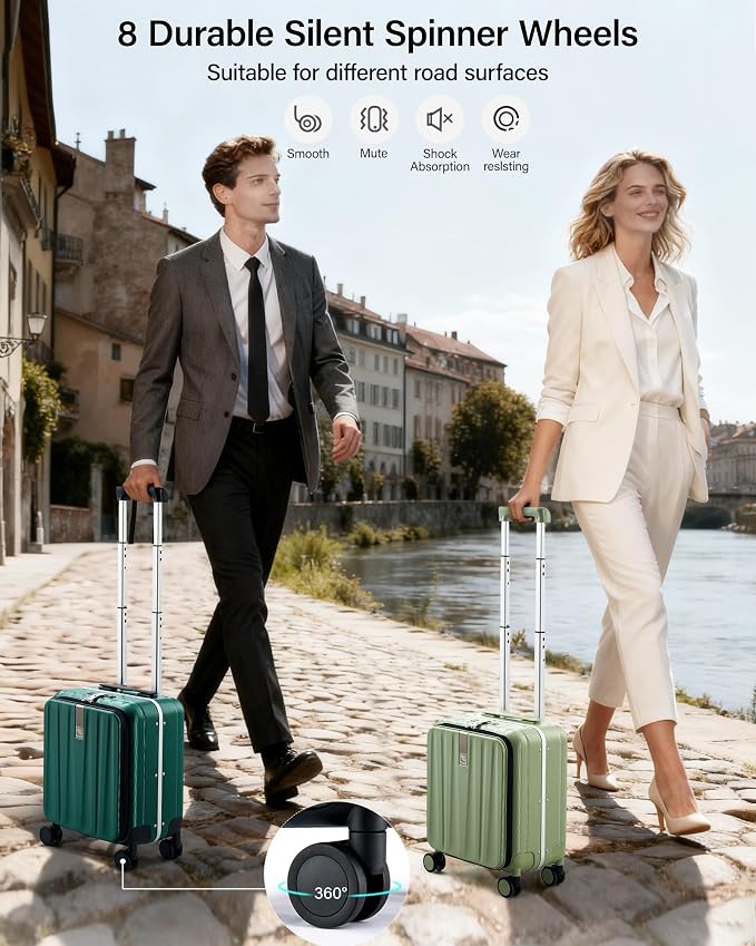 Hanke 16 Inch Underseat Carry On Suitcases with Wheels,Lightweight Hard Shell Carry on Luggage for Weekender,Top Opening Small Suitcase,Travel Luggage for Womem Men,Dark Green. - Image 7