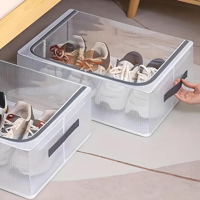 HomeEssentials Clear Foldable Shoe Bag - Shoe Box Organizer | Transparent Shoe Rack | Dustproof Shoe Cover | Space-Saving Sneaker Box | Foldable & Easy to Clean | Storage Organizer, White, S, Box - Image 6