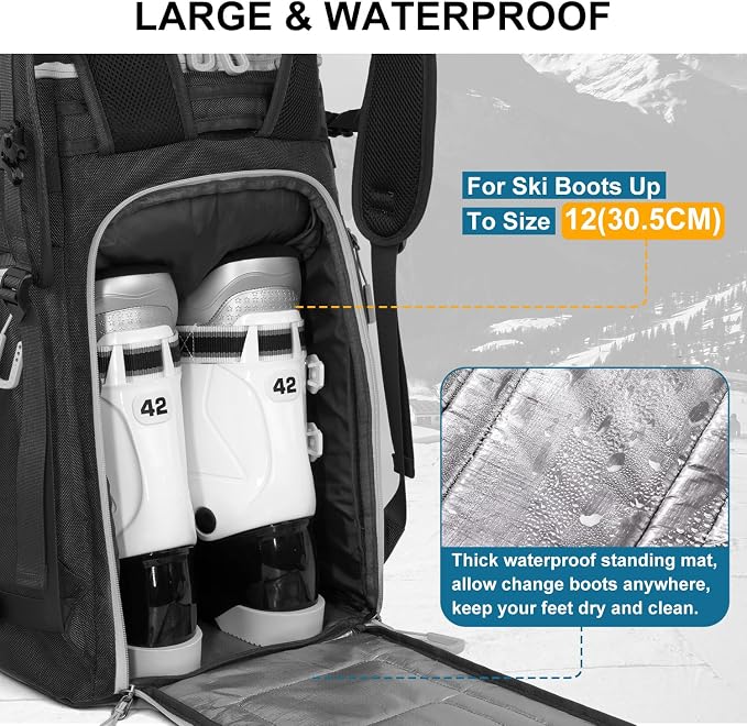 Ski Boot Bag, 65L Waterproof Ski Bag & Snowboard Boot Bag, Travel Backpack for Skis Snowboard Helmet Goggles & Accessories - Image 5