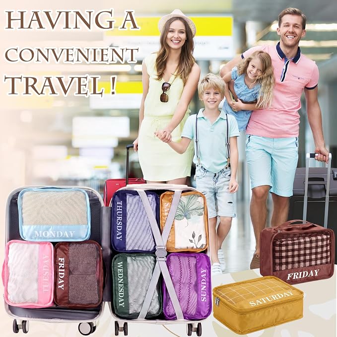 Days of Week Packing Cubes Summer Camp Essentials Weekly Organizer Storage Bag School Clothes for Travel Kids Family(9x7x3inch,Boho,15) - Image 5