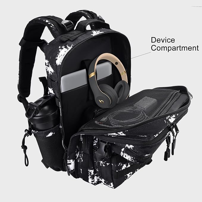 LHI Military Tactical Backpack for Men and Women 45L Army 3 Days Assault Pack Bag Large Rucksack with Shoe Compartment - Black Lightning - Image 7
