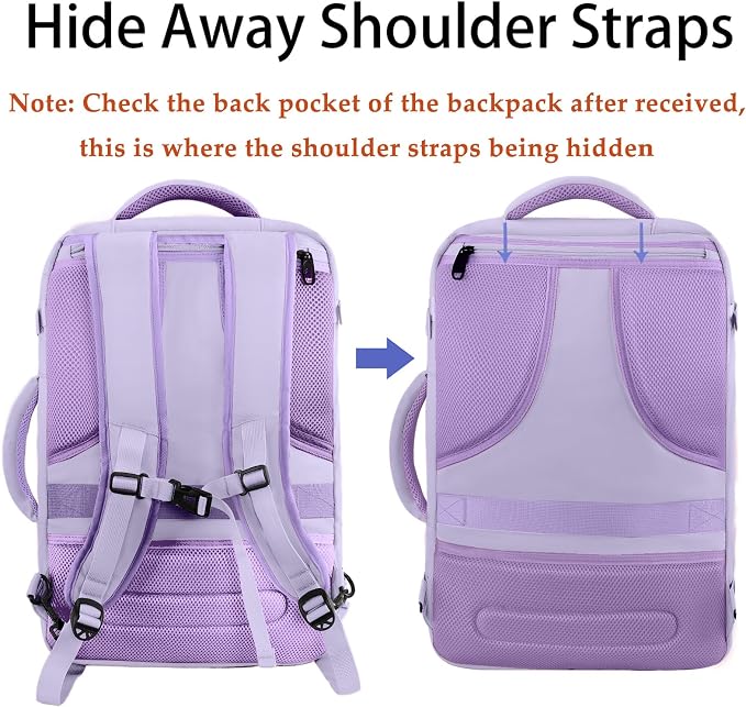 MATEIN Extra Large Travel Backpack for Women, Expandable Carryon Daypack | Personal Item Size, Adjustable Shoulder Strap, Airline Approved, For Travelling Hiking Camping Gym, Cute Gifts, Light Purple - Image 6