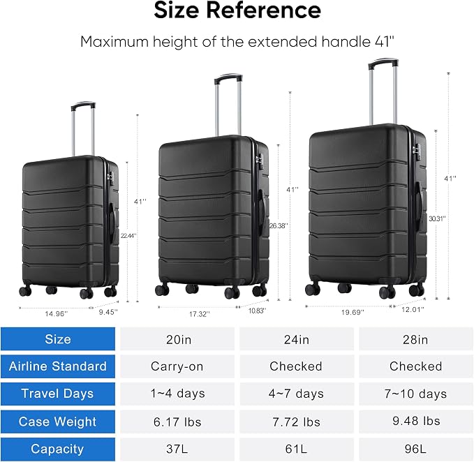 OLIXIS 20 Inch Carry-On Luggage, Hardside Suitcase with Spinner Wheels, Lightweight ABS Hard Shell Travel Luggage, TSA Approved Lock, Expandable Small Suitcase for Business & Travel–Black - Image 8