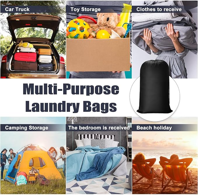 Nuogo 20 Pcs Laundry Bag Washable Travel Laundry Bags with Drawstring Lock Closure Large Heavy Duty for Camping Tent Blankets Dirty Clothes Yarn Fabric Storage, 38 x 24 Inches(Black Color) - Image 6