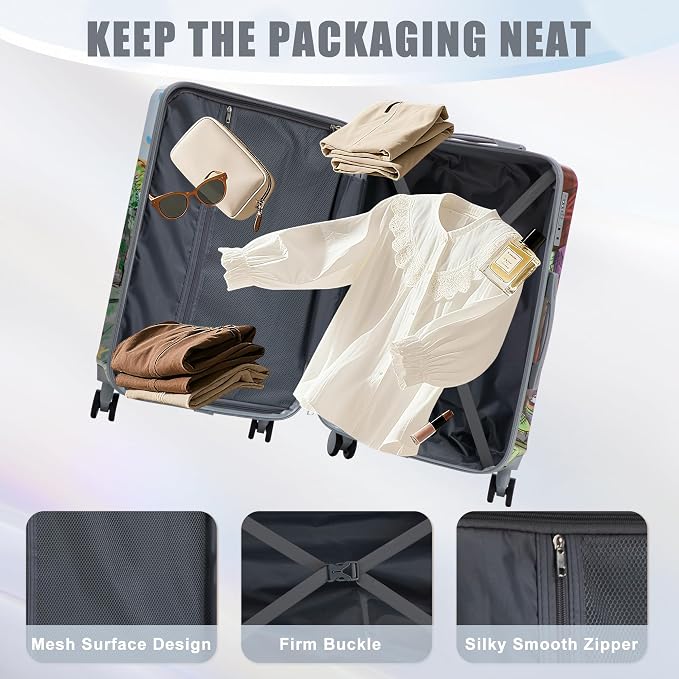 Hardshell Luggage Sets, Lightweight Stripes Suitcases with Spinner Wheels, Tower-PC - Image 4