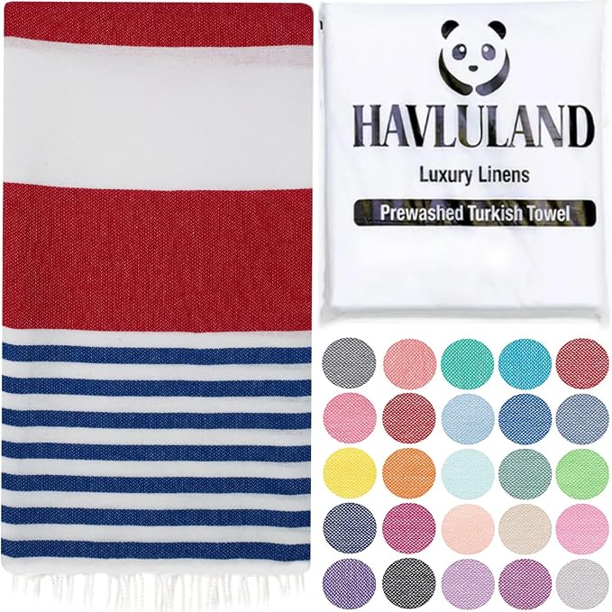 HAVLULAND Turkish Beach Towels, Oversized 40"x72" Turkish Bath Towel, Highly Absorbent Quick Dry Sand Free Beach Towels for Beach Pool Spa Gym Yoga Travel Camping Picnic Blanket - Red/Blue by Havluland