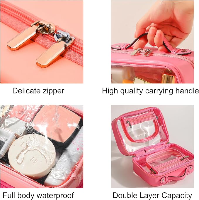 Veki Transparent Makeup Bag Travel Cosmetic Bags Case Waterproof Toiletries Bag Large Capacity Open Storage Bags Organizer With Zipper, Portable Make Up Organizer for Women and Girls - Image 5