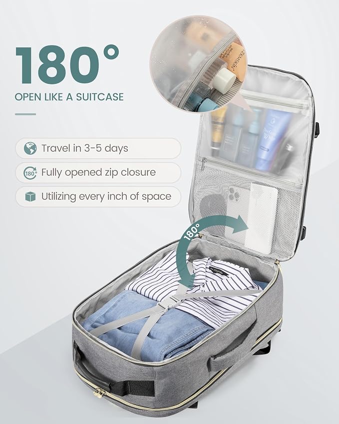 LOVEVOOK 50L Travel Backpack Flight Approved Carry on Backpack,3 Packing Cubes,Waterproof Personal Item Travel Bag,TSA Carry on Luggage Suitcase Travel Essentials,Gifts for Women & Men,fits 18" Laptop - Image 2