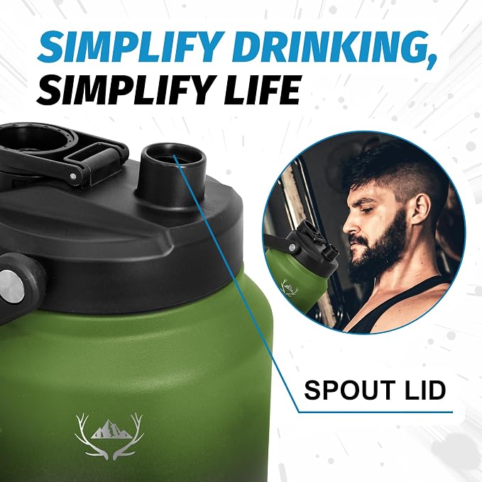 NATURE PIONEOR 84 oz Insulated Water Bottle Jug with Carrier Bag | 18/8 Food-grade Stainless Steel, Double Vacuum Insulation, Wide-Mouth, Straw & Spout Lid, Strap, Camping, Hiking, Gym, Work - Image 3