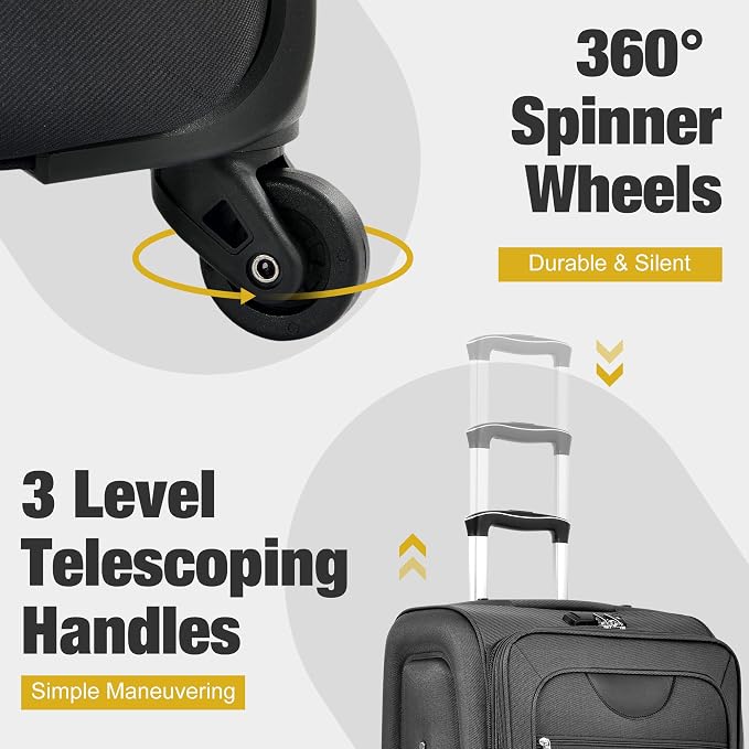 Merax Luggage Set, Softside Suitcase 3 Piece, Expandable Lightweight | Luggage Sets with Duffel Bag 22" 26" 30" Suitcase with Wheels TSA Lock,Black - Image 6