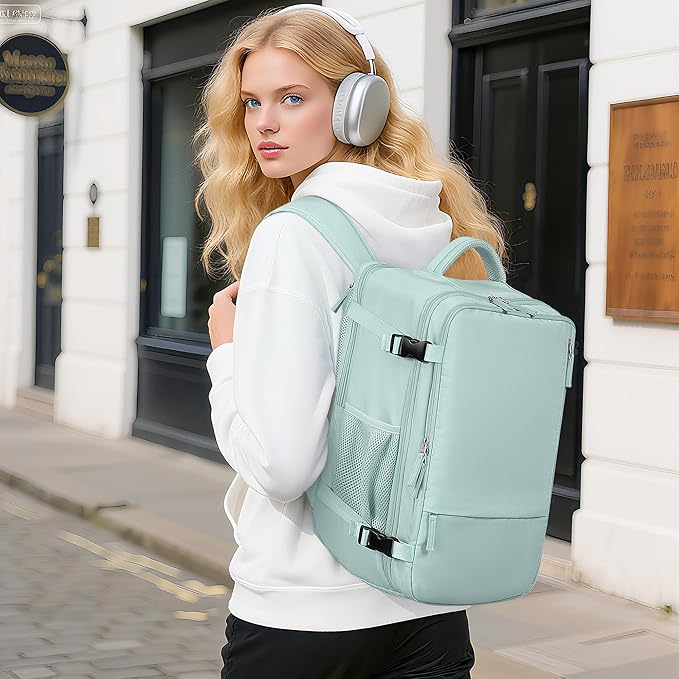 Beraliy Travel Backpack for Women, Airline Approved Bag, 16 inch Laptop Waterproof Hiking Backpack, Casual College Daypack, Weekender Bag, Mint Green - Image 2
