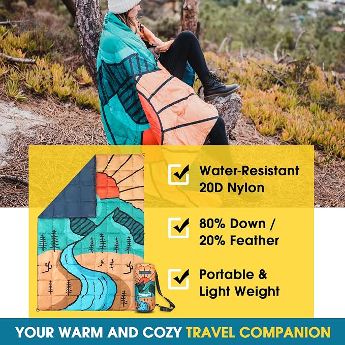 4Monster Down Camping Blanket, 650 Fill Power Ultralight Packable Puffy Blanket, Warm, Waterproof & Windproof Outdoor Quilt for Backpacking, Travel, Stadium, Beach - Image 3