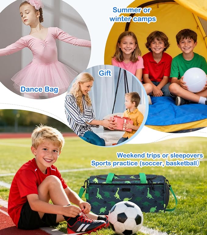 Kids Duffle Bag,VASCHY Travel Bag for Boys Water Resistant Overnight Duffle Gym Sport Dance Bags with Shoes Compartment Dry and Wet Pocket Carry On Weekender Bag Blue Dinosaur - Image 8