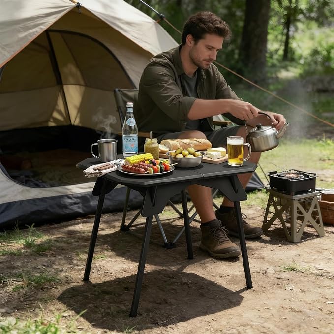 TOPCHANCES Folding Camping Table, Ultralight Aluminum Portable Table with Adjustable Height, 2-in-1 Carry Bag for Outdoor Picnic, Travel, Beach, BBQ & Festival (Black) - Image 2